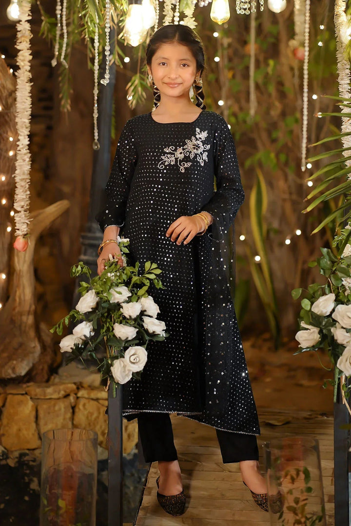 Ochre Girls Pret Embroidered Sequence Net Hand Adda Work 3 Piece Suit MAX-31 - Summer Collection