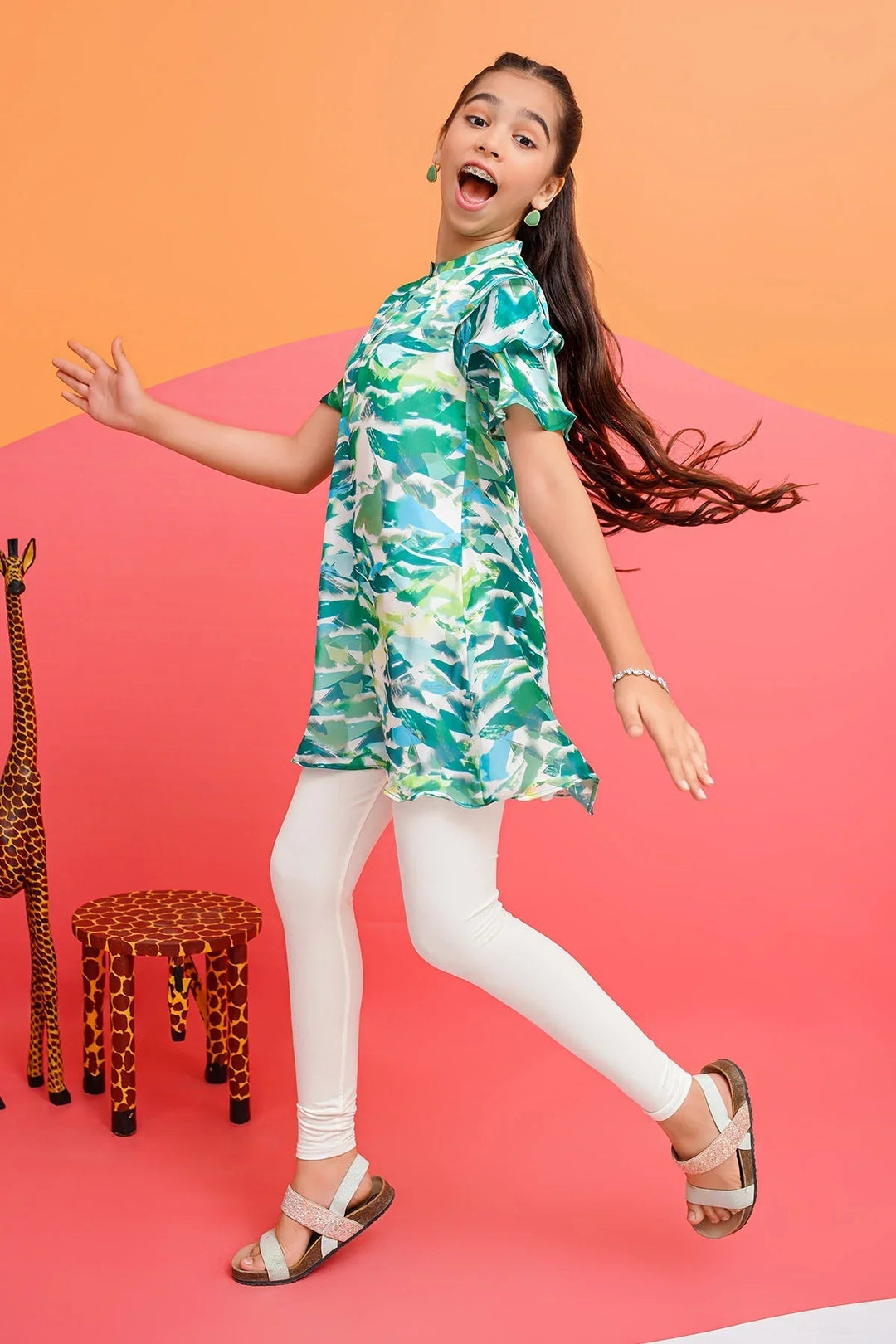 Ochre RTW Printed Girls 1 Piece Chiffon Top OWT-617 - Summer Collection