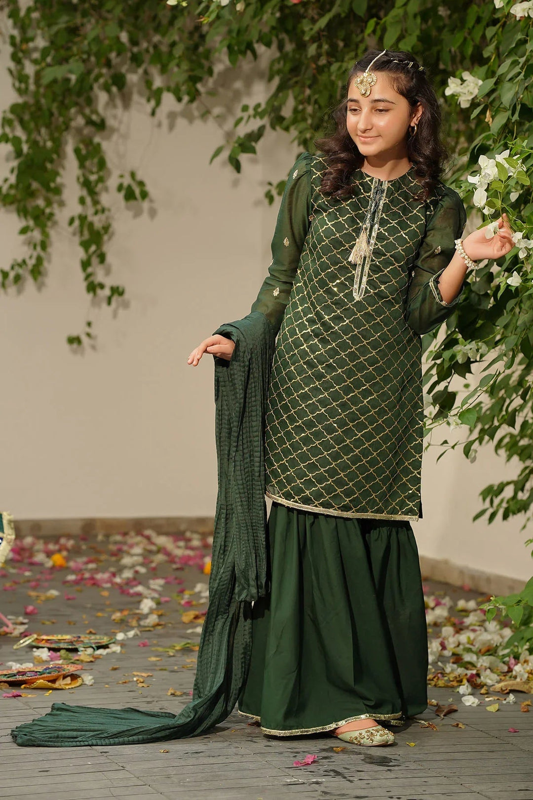 Ochre RTW Embroidered Girls 3 Piece Slub Manar  SHD-10 - Summer Collection