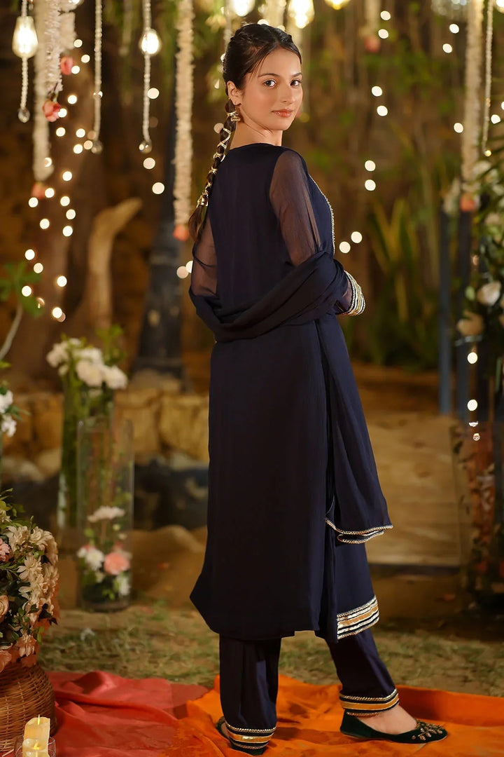 Ochre Girls Pret Embroidered Chiffon Hand Adda Work 3 Piece Suit AC-65 - Summer Collection