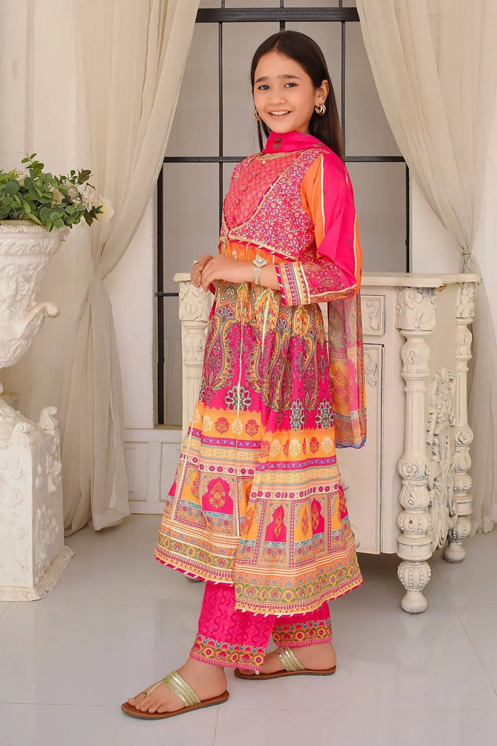Ochre Girls Pret Printed Swiss Lawn 3 Piece Suit CORF-03 - Summer Collection