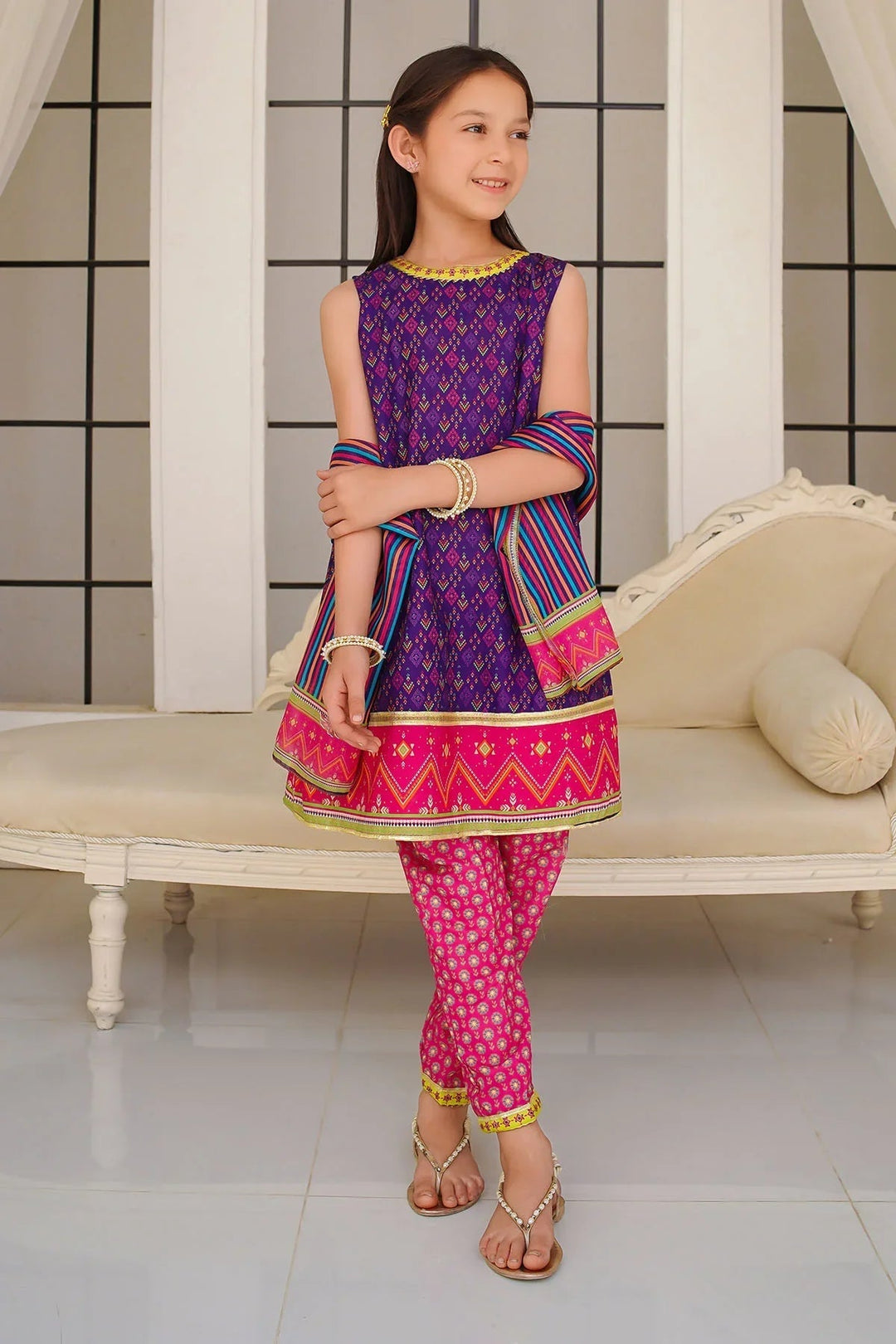 Ochre Girls Pret Printed Swiss Lawn 3 Piece Suit INDP-34 - Summer Collection