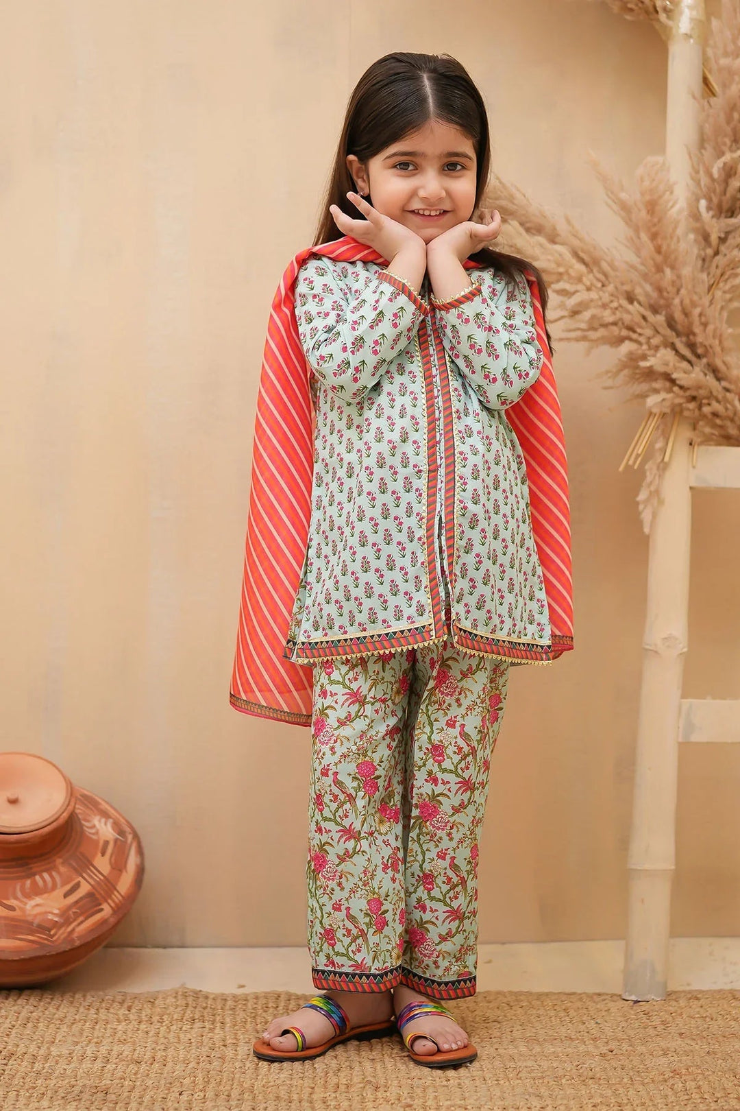 Ochre Girls Pret Printed Swiss Lawn 3 Piece Suit INDP-35 - Summer Collection