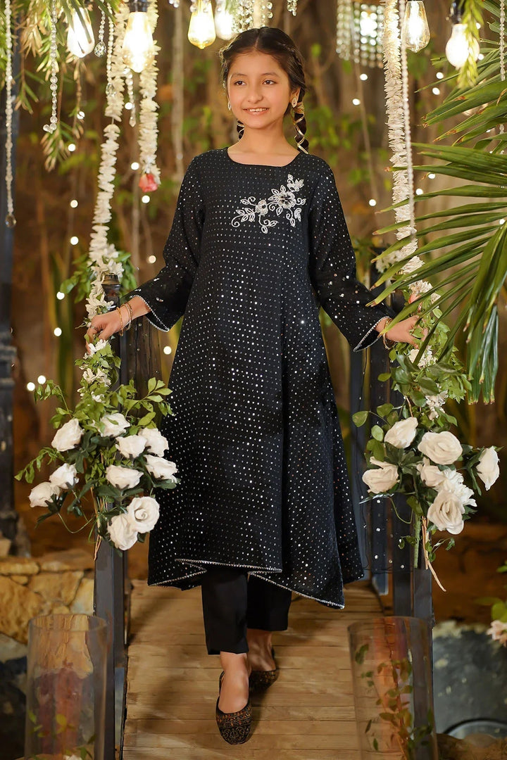 Ochre Girls Pret Embroidered Sequence Net Hand Adda Work 3 Piece Suit MAX-31 - Summer Collection
