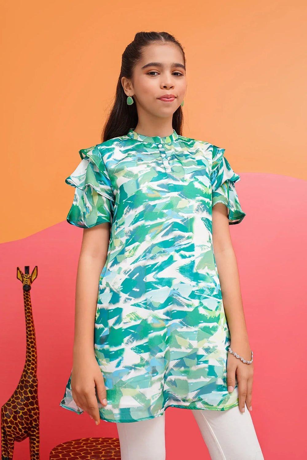 Ochre RTW Printed Girls 1 Piece Chiffon Top OWT-617 - Summer Collection