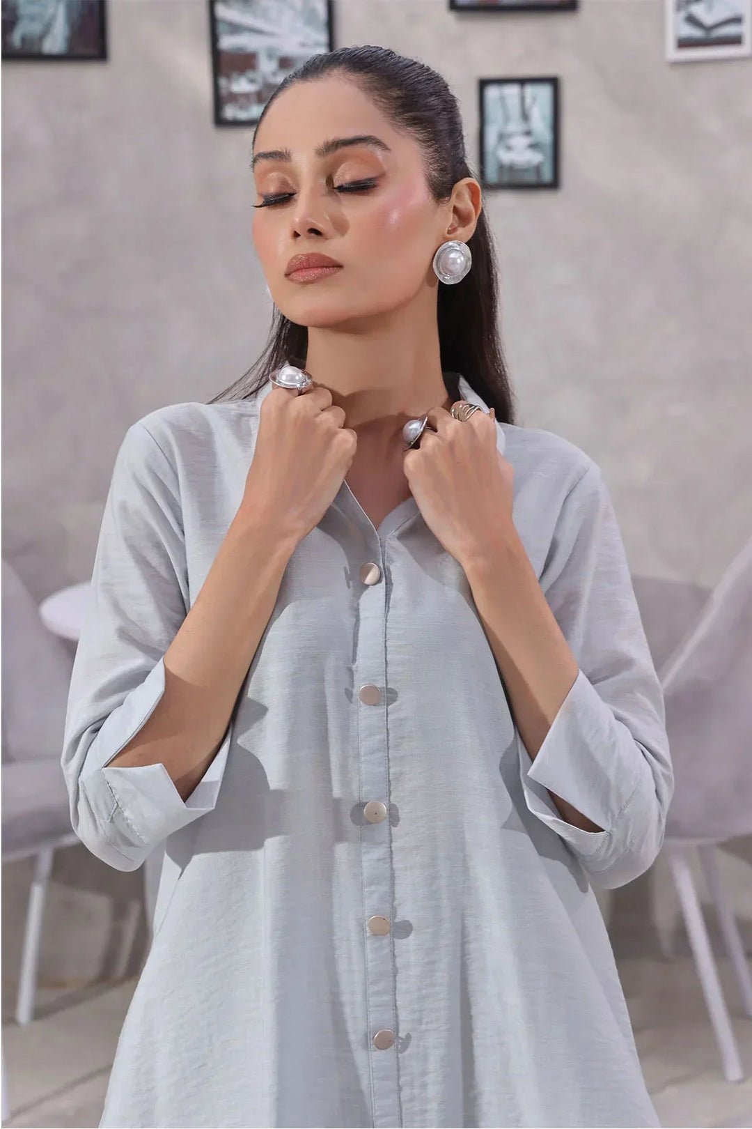 Ochre Women RTW Cotton 2 Piece Suit Grey Cotton Yarn - Festive Collection