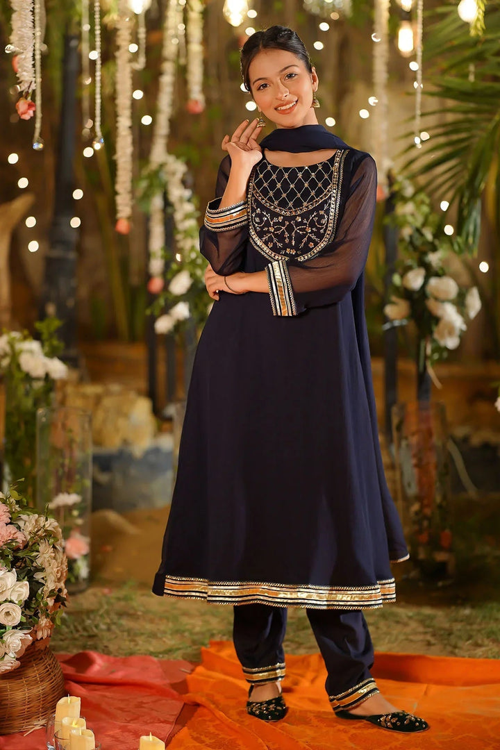 Ochre Girls Pret Embroidered Chiffon Hand Adda Work 3 Piece Suit AC-65 - Summer Collection