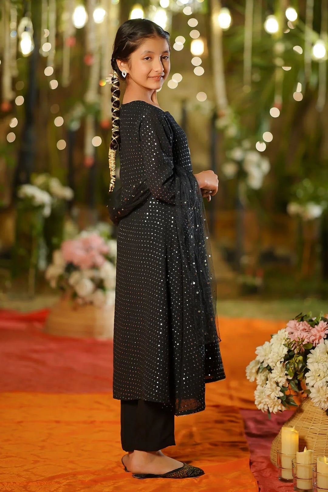 Ochre Girls Pret Embroidered Sequence Net Hand Adda Work 3 Piece Suit MAX-31 - Summer Collection