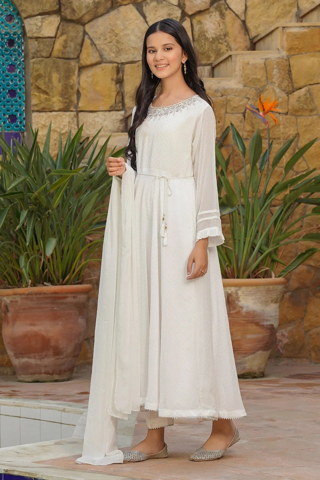 Ochre RTW Embroidered Girls 3 Piece Georgette Hand Adda Work OFW-MAX-14 - Winter Collection