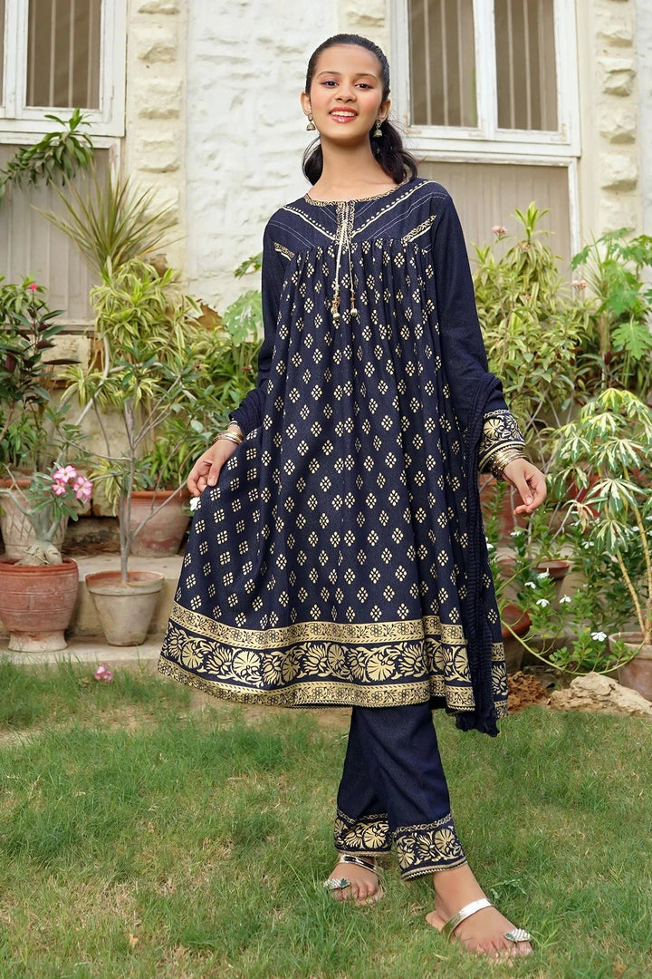 Ochre RTW Printed Girls 3 Piece Cotton Karandi OFW-PC-22 - Winter Collection