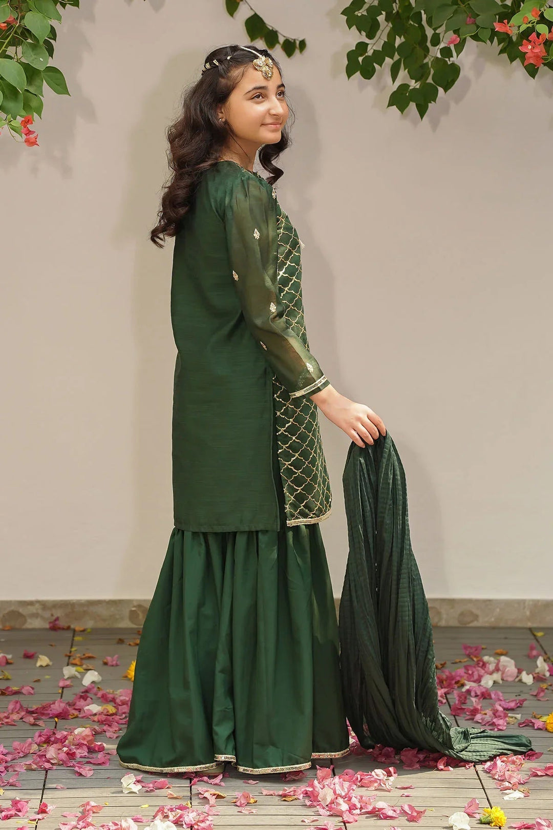 Ochre RTW Embroidered Girls 3 Piece Slub Manar  SHD-10 - Summer Collection