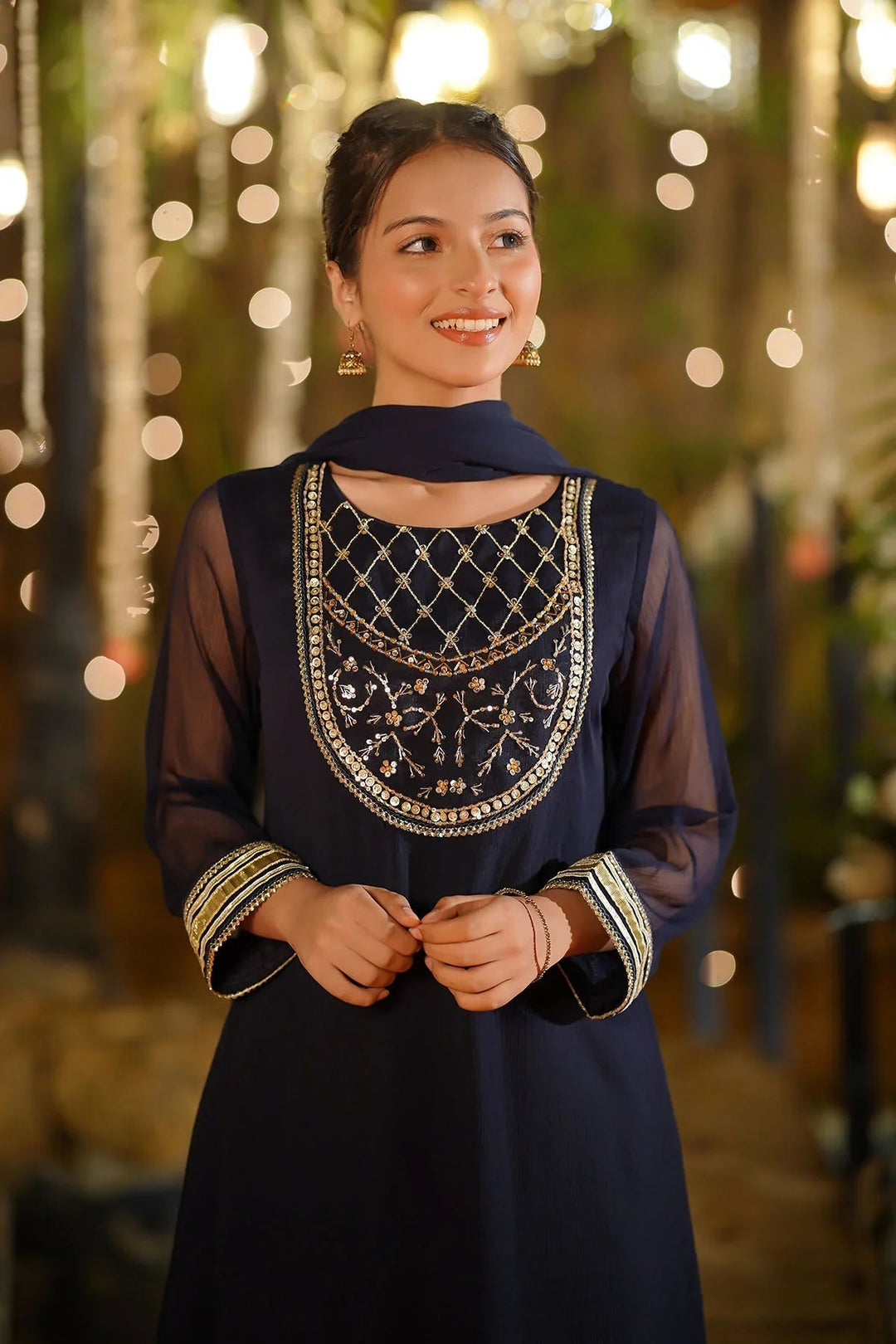 Ochre Girls Pret Embroidered Chiffon Hand Adda Work 3 Piece Suit AC-65 - Summer Collection