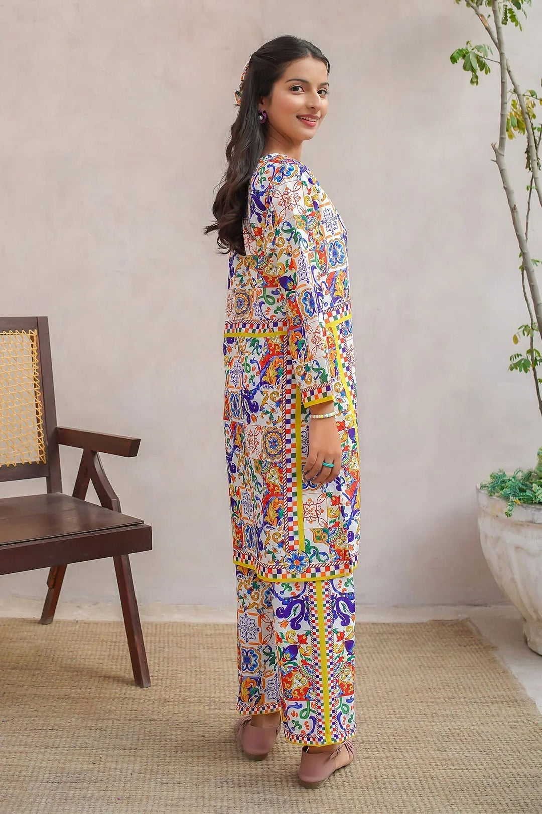 Ochre Girls Pret Printed Swiss Lawn 2 Piece Suit COR-132 - Summer Collection