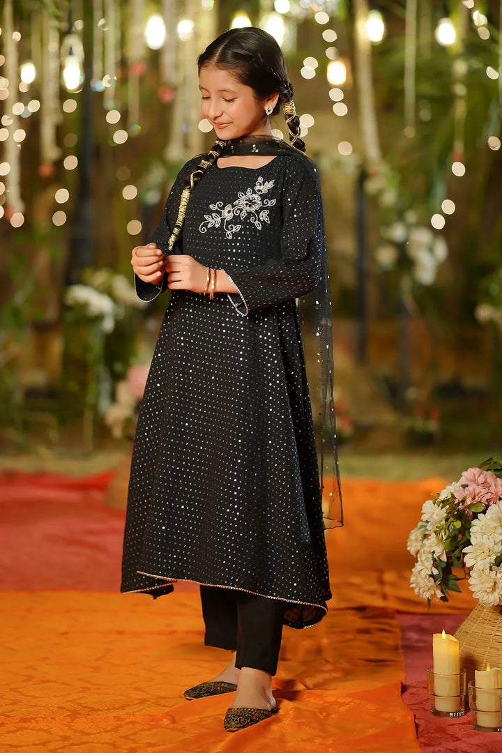 Ochre Girls Pret Embroidered Sequence Net Hand Adda Work 3 Piece Suit MAX-31 - Summer Collection