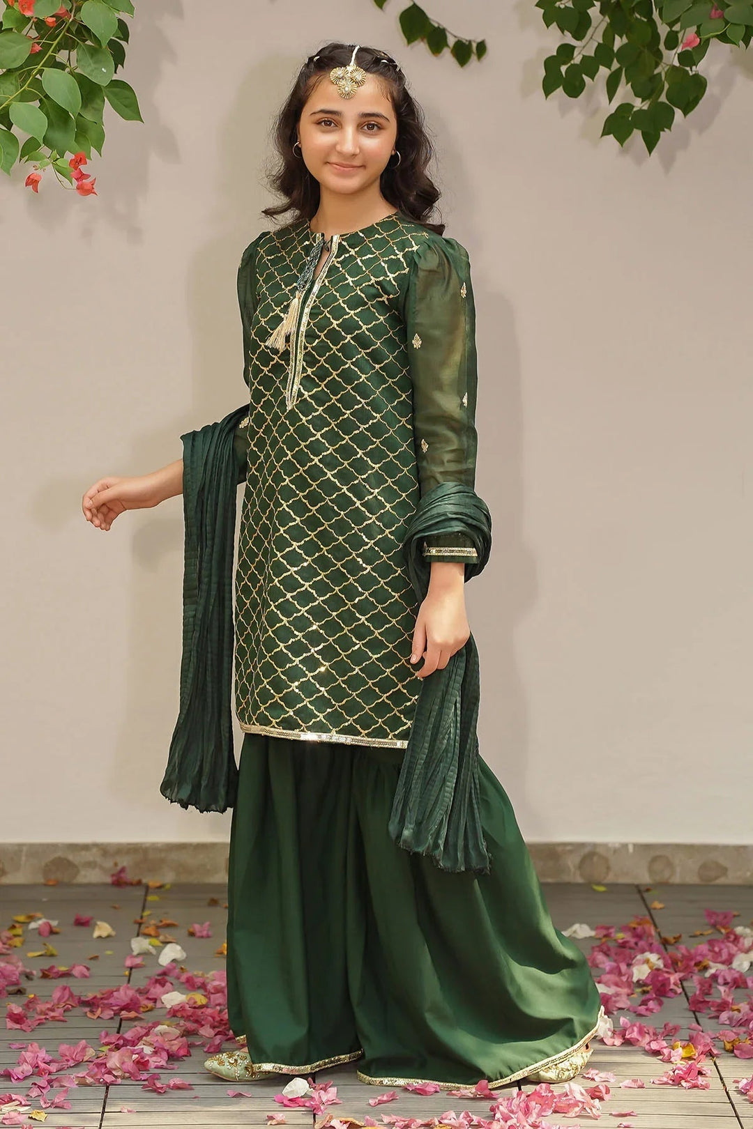 Ochre RTW Embroidered Girls 3 Piece Slub Manar  SHD-10 - Summer Collection