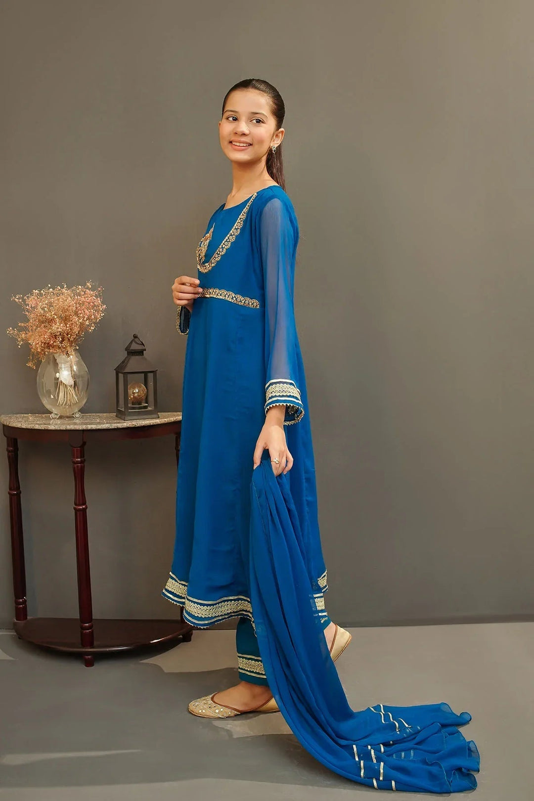 Ochre Girls Pret Embroidered Chiffon Hand Adda Work 3 Piece Suit MAX-29 - Summer Collection