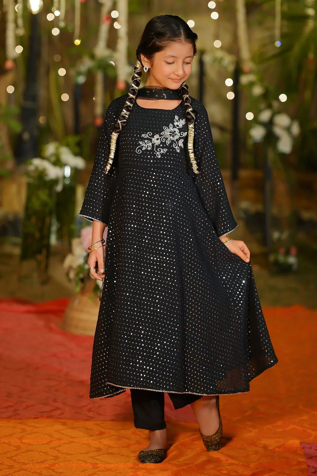 Ochre Girls Pret Embroidered Sequence Net Hand Adda Work 3 Piece Suit MAX-31 - Summer Collection