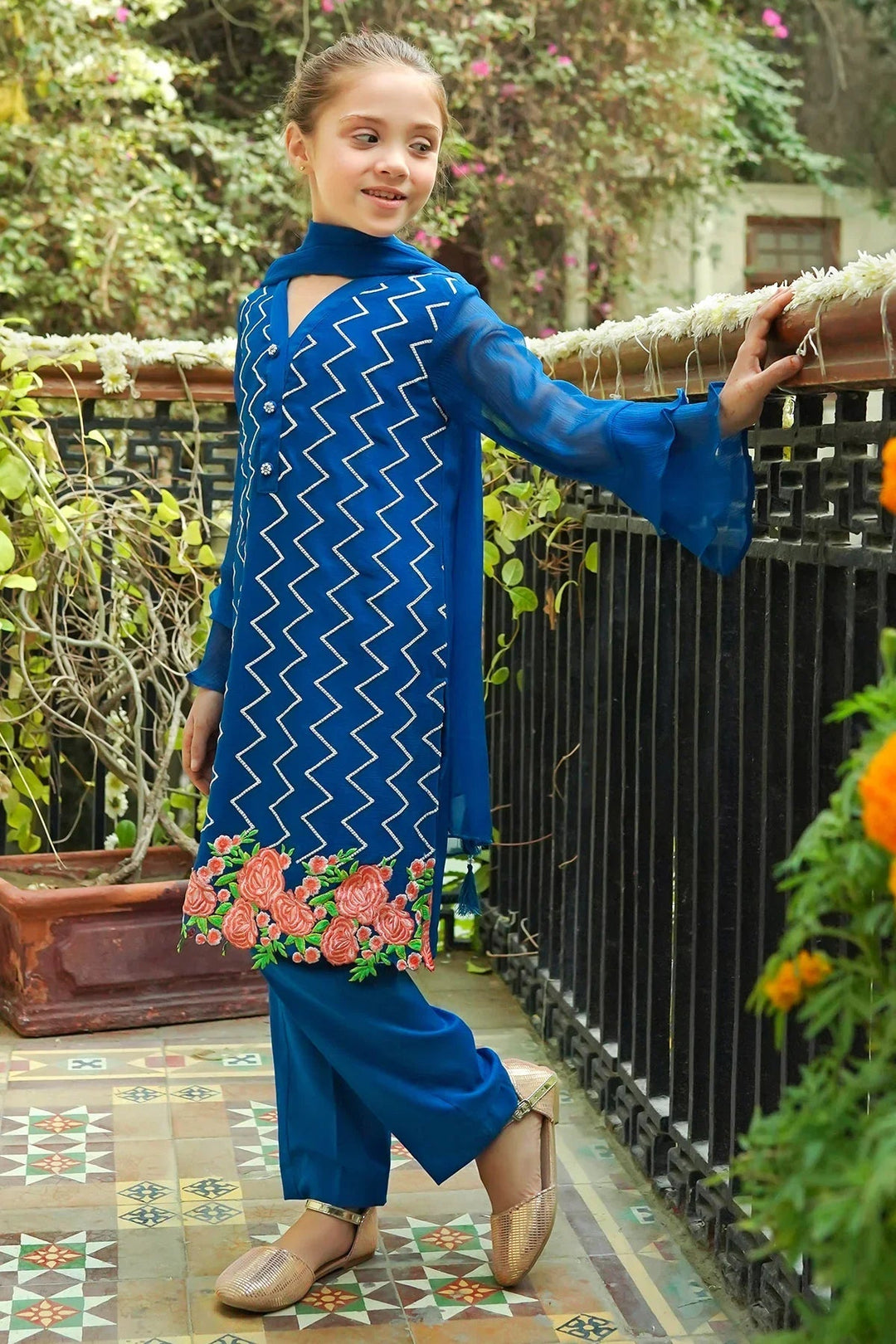 Ochre RTW Embroidered Girls 3 Piece Chiffon  OFW-EM-22 - Summer Collection