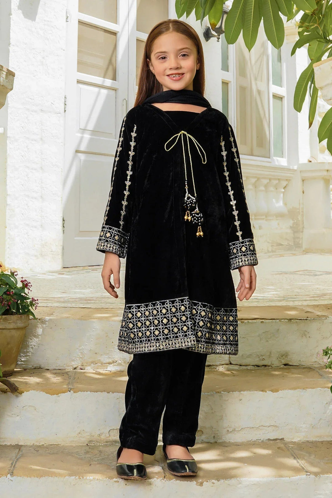 Ochre RTW Embroidered Girls 3 Piece Velvet  OVF-35 - Winter Collection