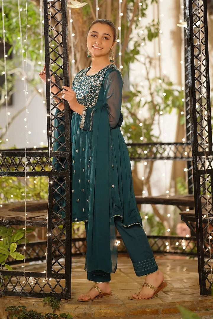 Ochre Girls Pret Embroidered Chiffon 3 Piece Suit EM-54 - Summer Collection