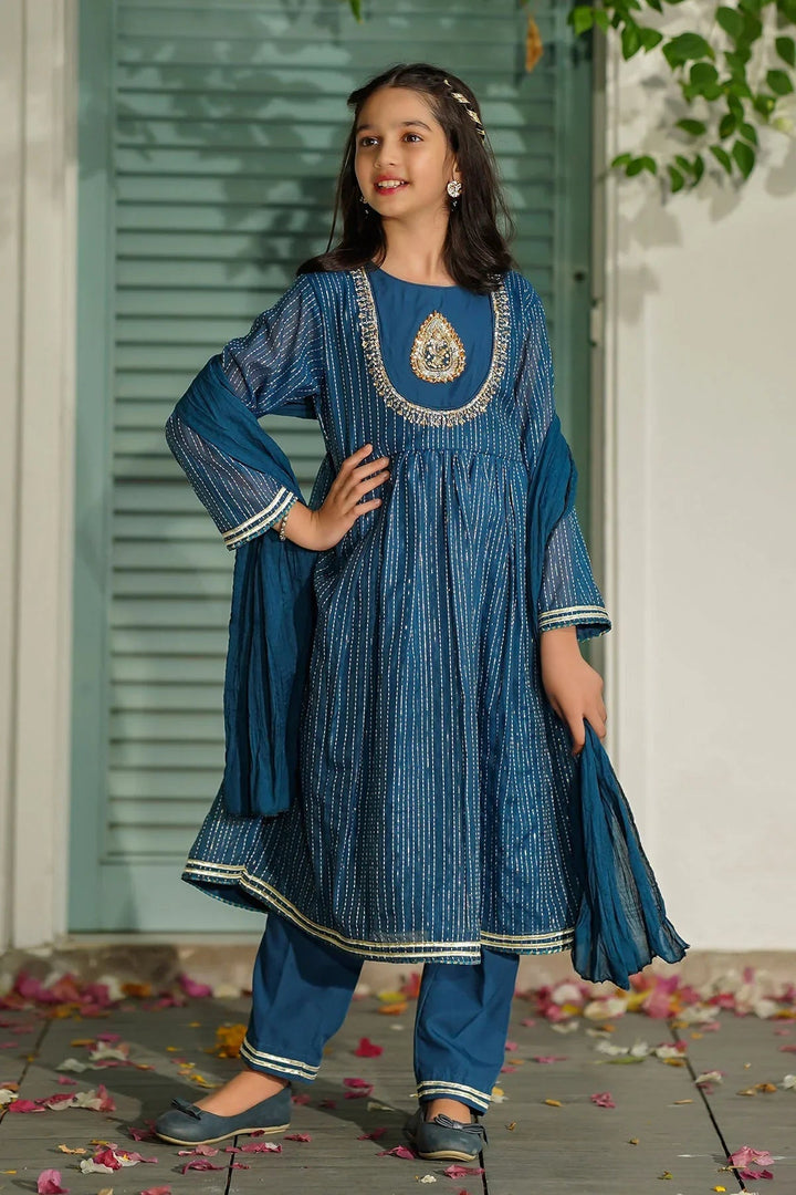 Ochre RTW Embroidered Girls 3 Piece Jacquard Hand Adda Work SHD-09 - Winter Collection