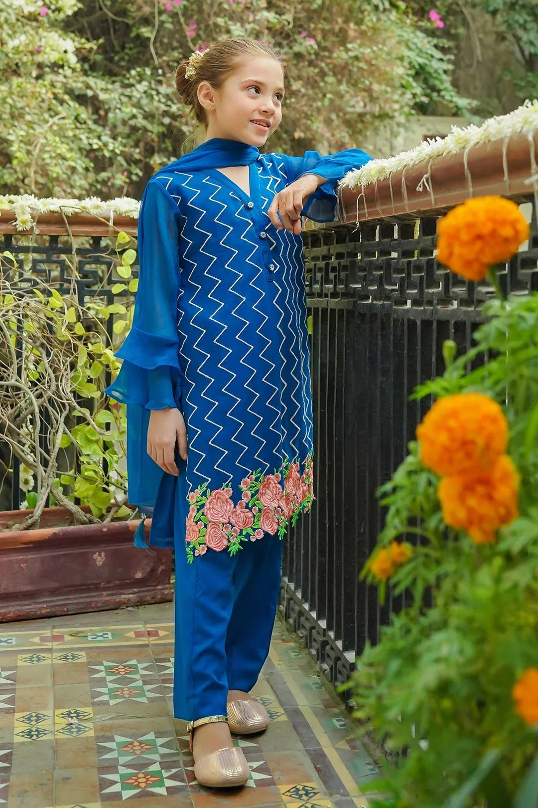 Ochre RTW Embroidered Girls 3 Piece Chiffon  OFW-EM-22 - Summer Collection