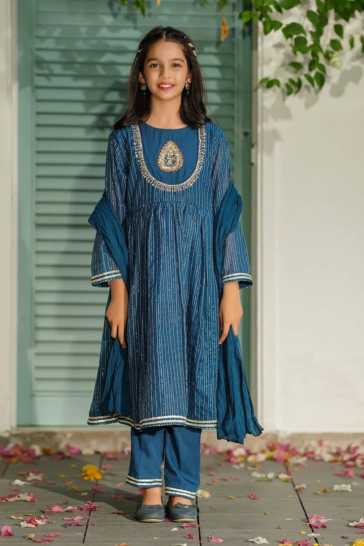 Ochre RTW Embroidered Girls 3 Piece Jacquard Hand Adda Work SHD-09 - Winter Collection