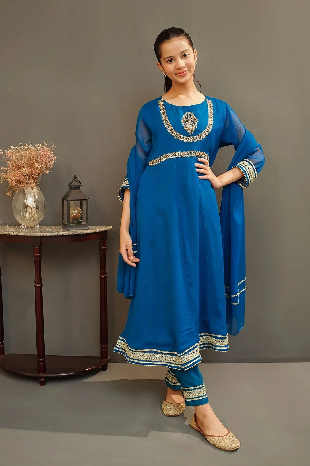 Ochre Girls Pret Embroidered Chiffon Hand Adda Work 3 Piece Suit MAX-29 - Summer Collection