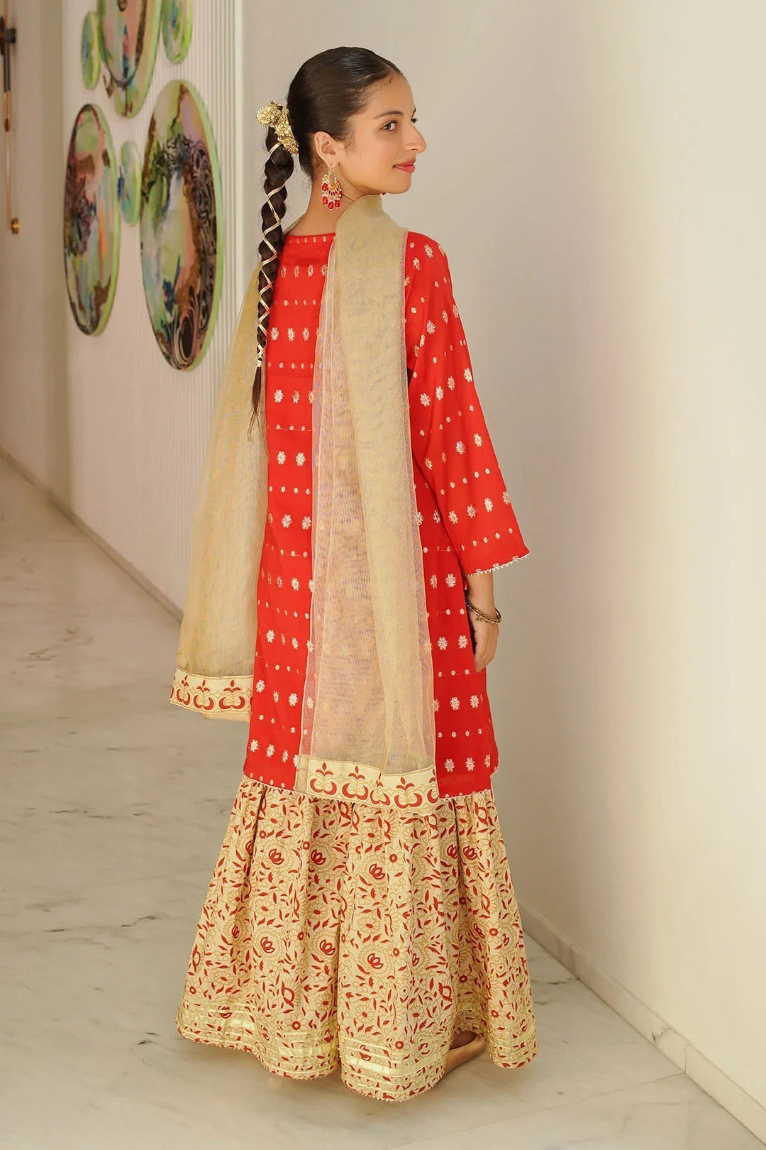 Ochre RTW Embroidered Girls 3 Piece Jacquard Hand Adda Work SHD-08 - Winter Collection