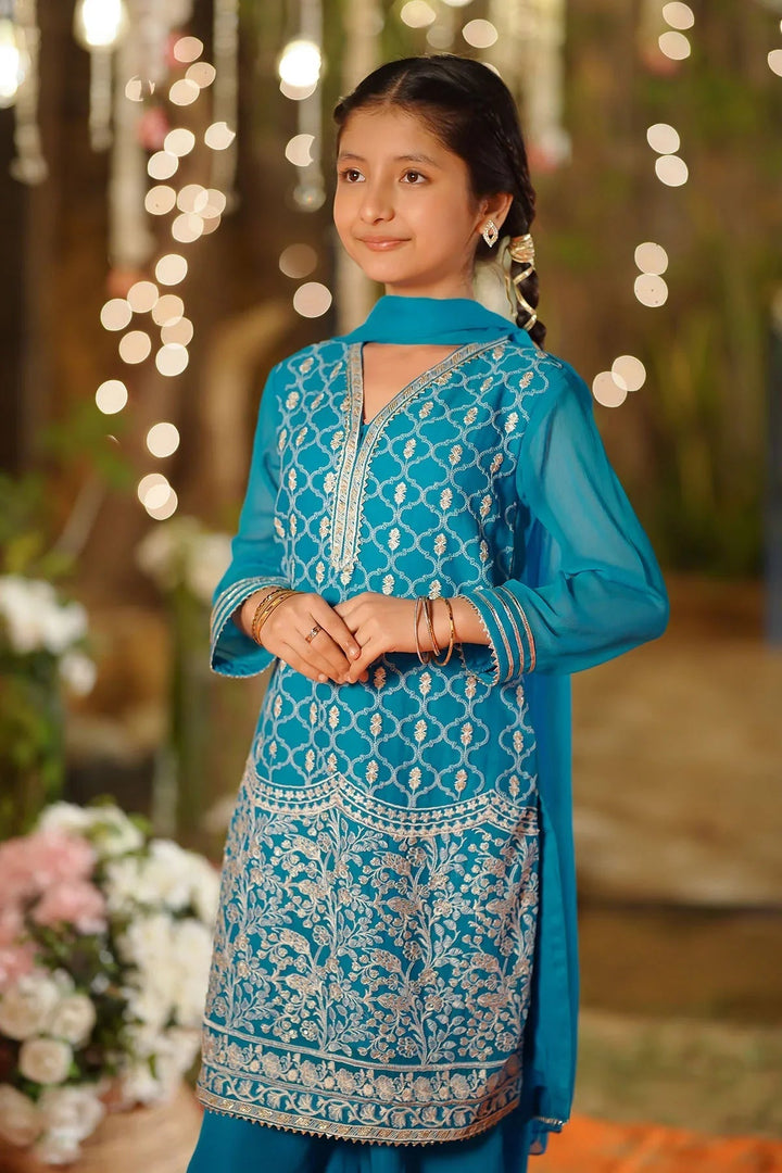 Ochre Girls Pret Embroidered Chiffon 3 Piece Suit EM-55 - Summer Collection
