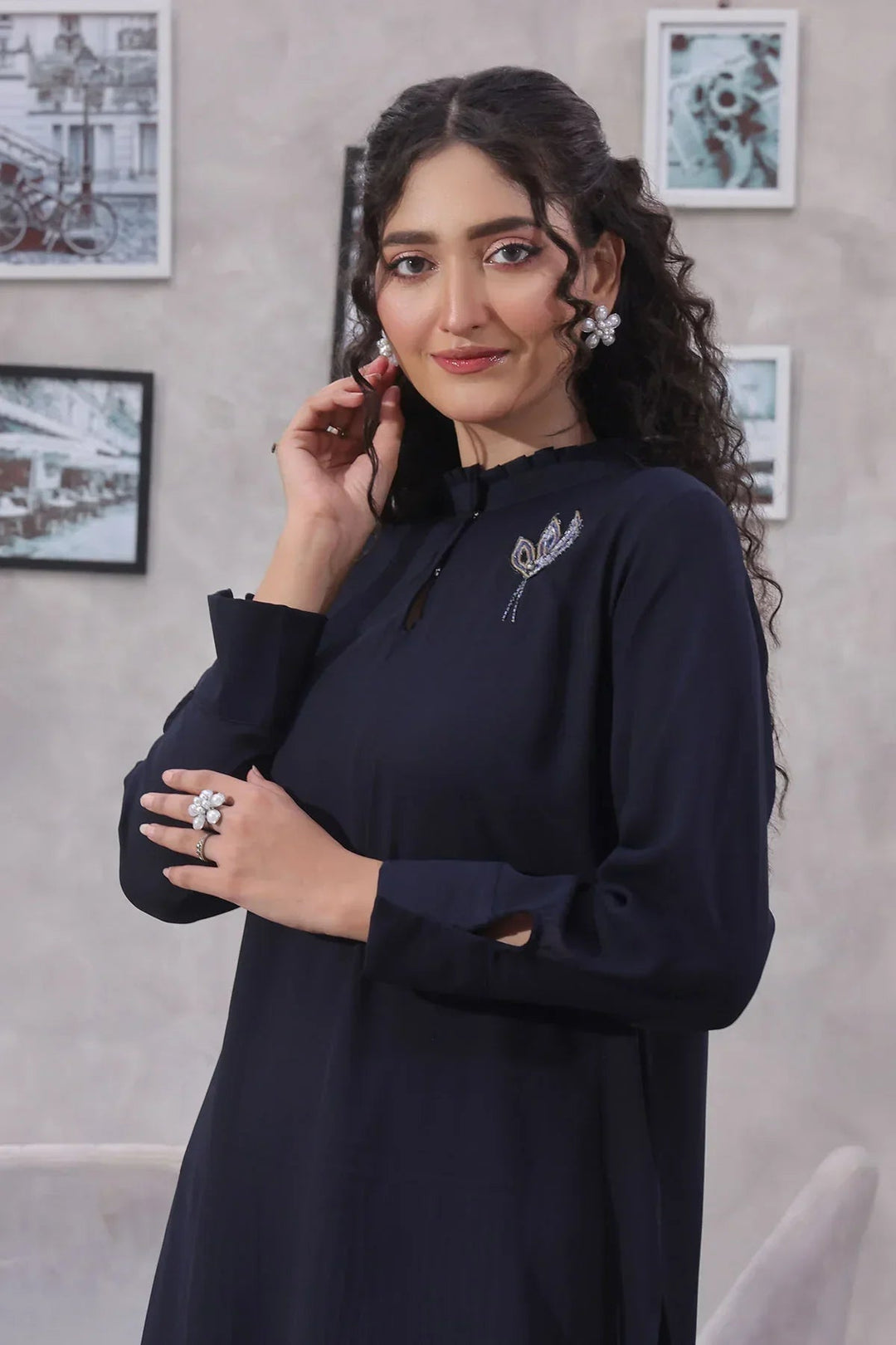 Ochre Women RTW Georgette 2 Piece Suit Navy Blue Georgette Hand Adda Work - Festive Collection