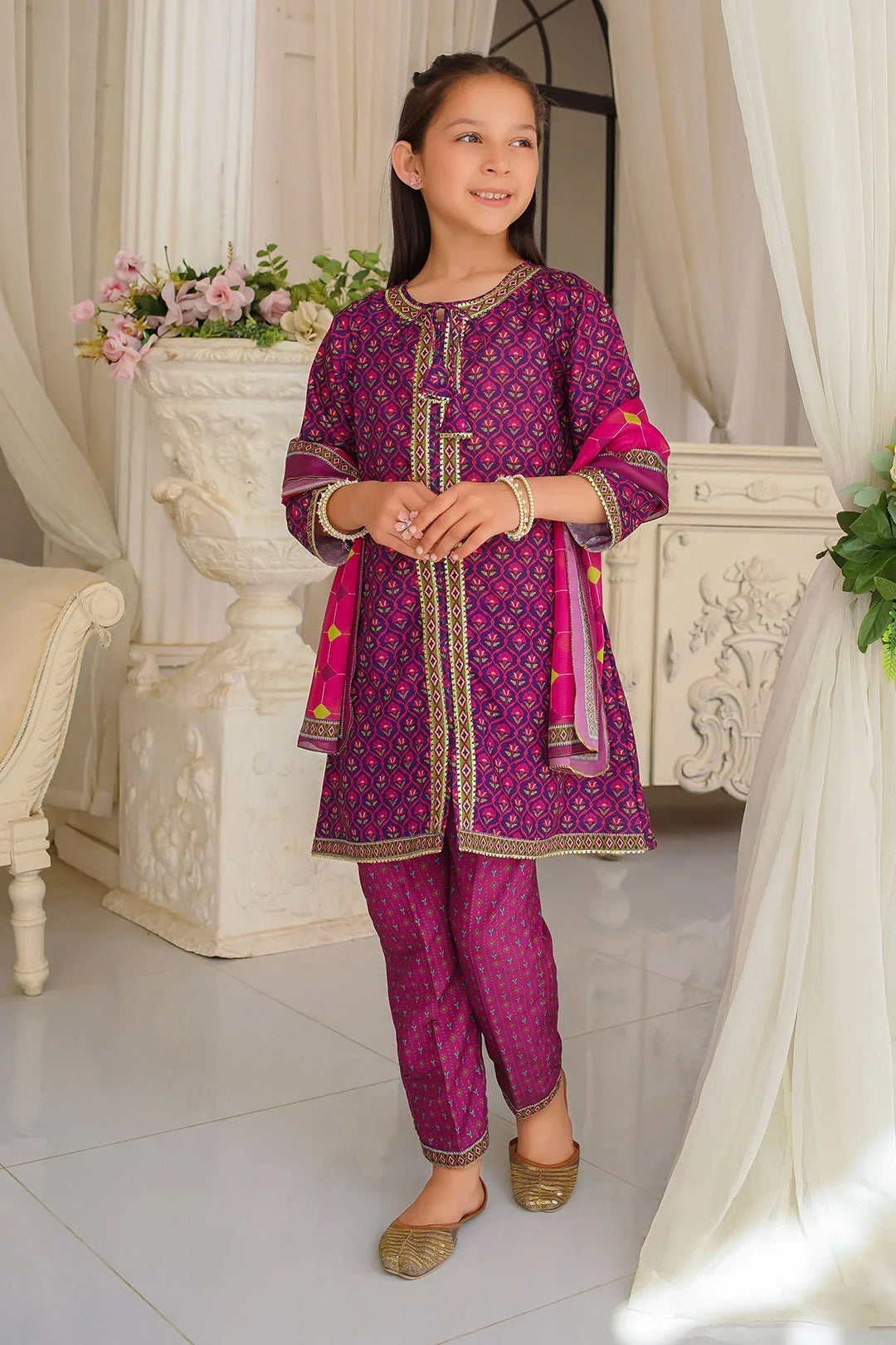 Ochre Girls Pret Printed Swiss Lawn 3 Piece Suit INDP-30 - Summer Collection