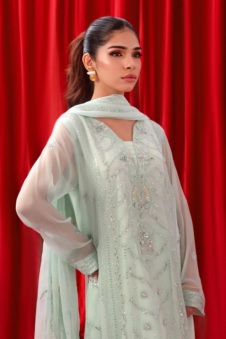 Ochre RTW Embroidered Girls 3 Piece Chiffon Adda Work SOF-03 - Summer Collection