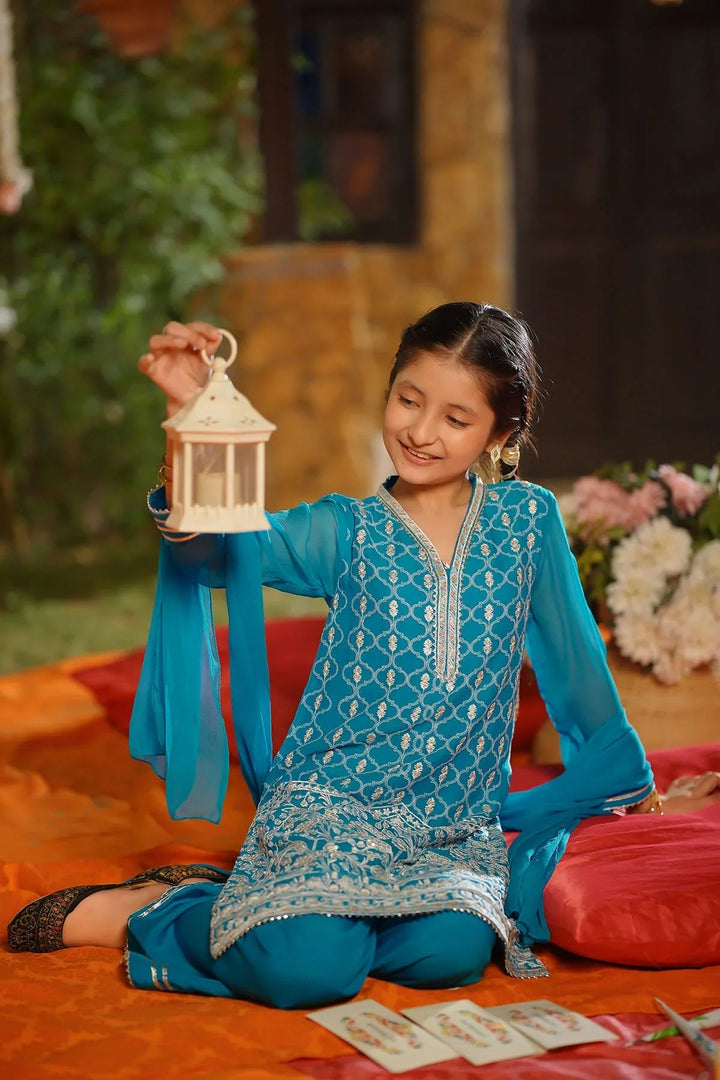 Ochre Girls Pret Embroidered Chiffon 3 Piece Suit EM-55 - Summer Collection