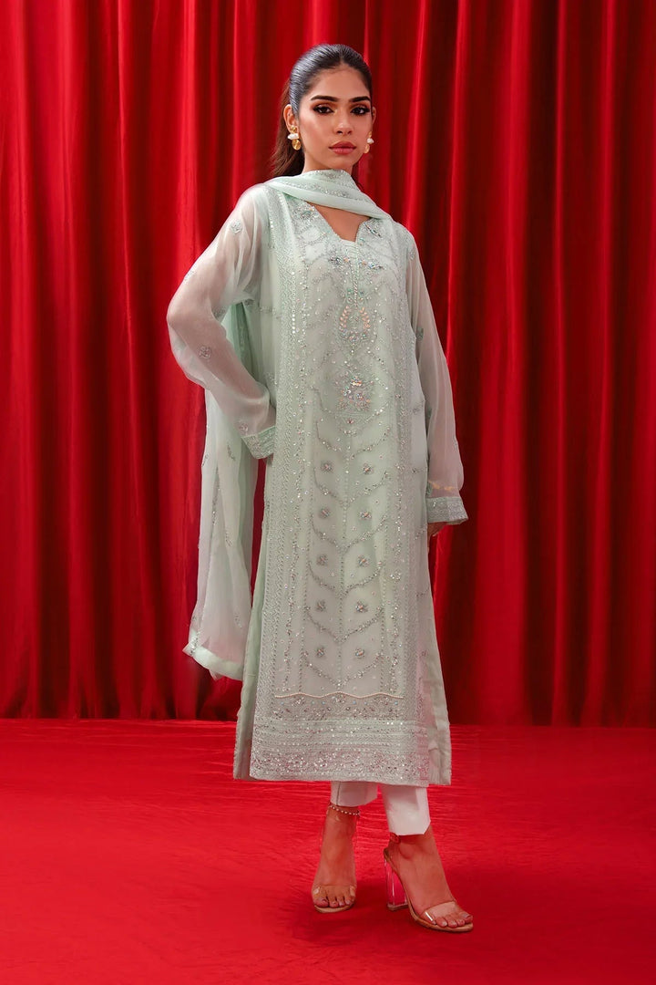 Ochre RTW Embroidered Girls 3 Piece Chiffon Adda Work SOF-03 - Summer Collection