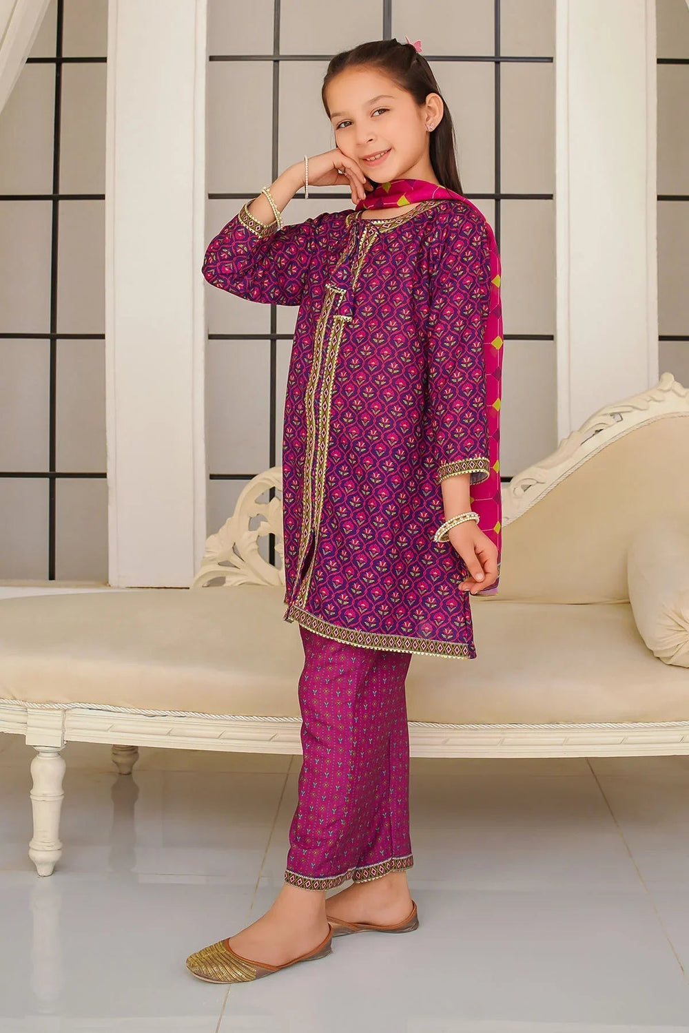 Ochre Girls Pret Printed Swiss Lawn 3 Piece Suit INDP-30 - Summer Collection