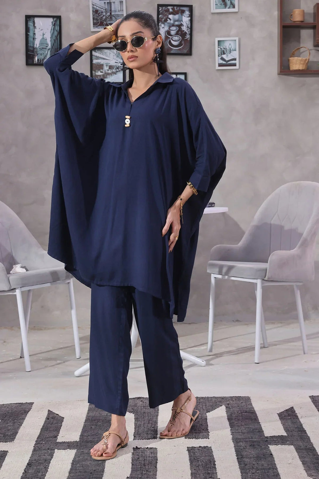 Ochre Women RTW Cotton 2 Piece Suit Blue Dobby Cotton - Festive Collection
