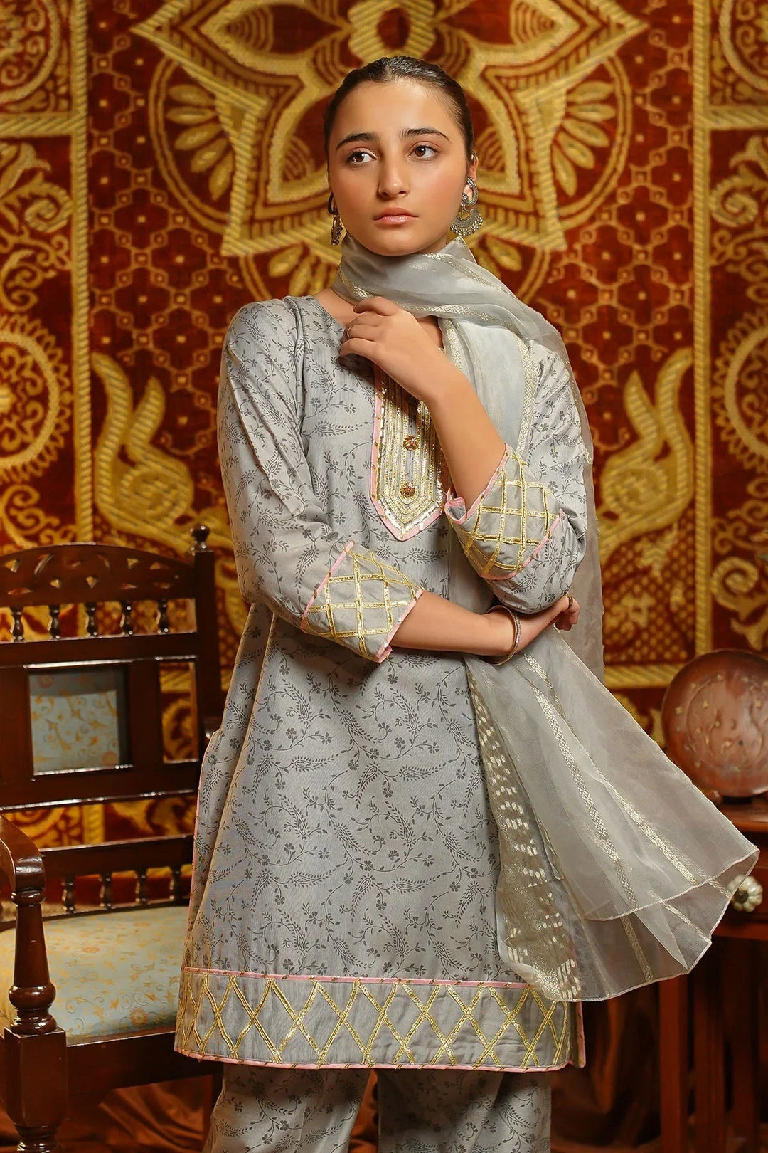 Ochre Girls Pret Embroidered Cotton Silk 3 Piece Suit EX-20 - Winter Collection