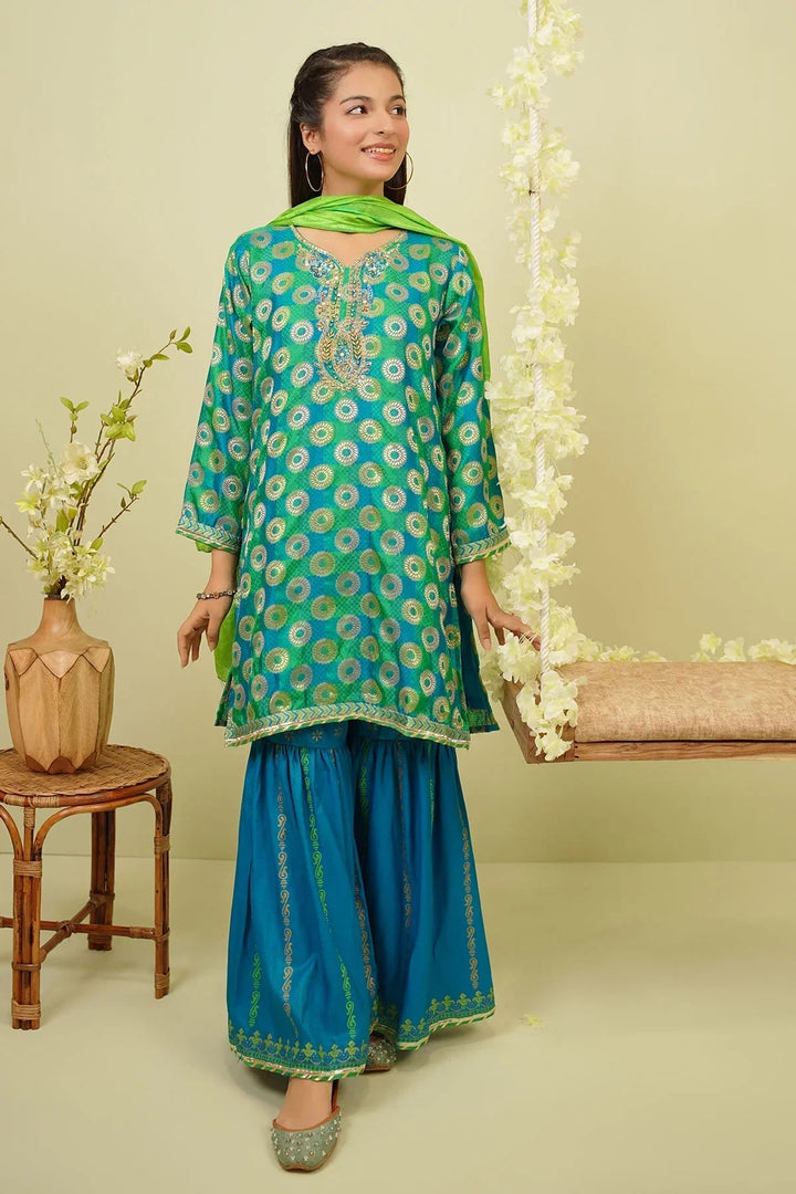 Ochre RTW Printed Girls 3 Piece Jacquard Hand Adda Work OFW-510 - Winter Collection