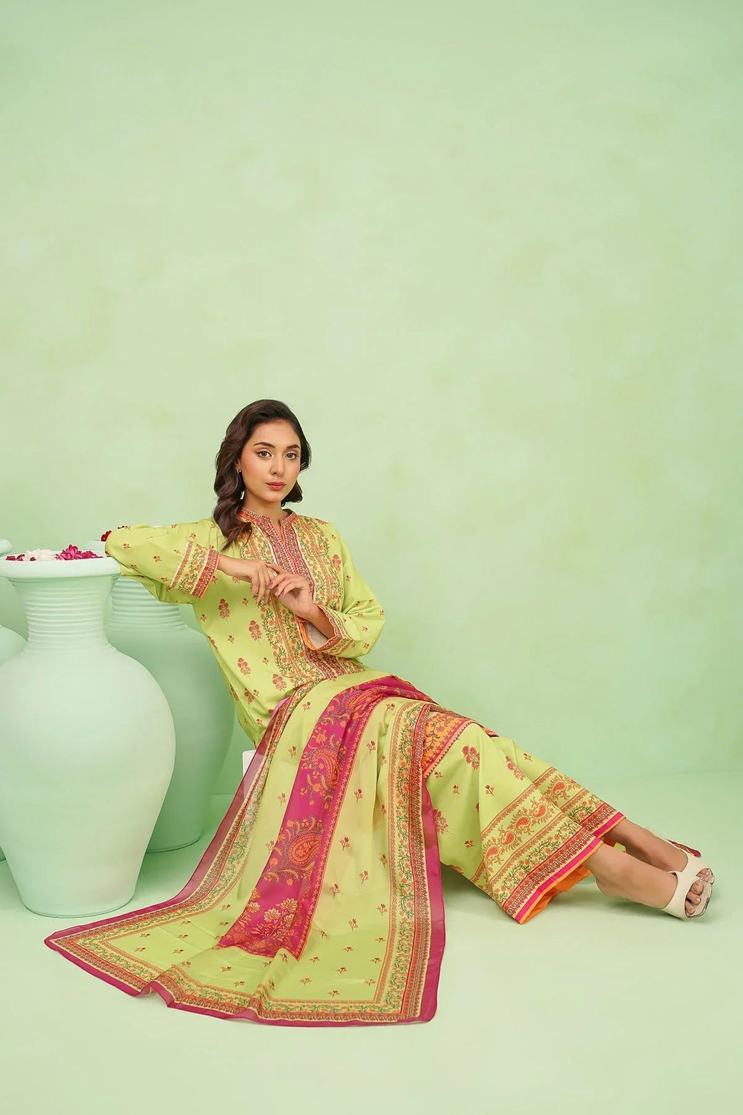 Ochre Women RTW Lawn 2 Piece Suit Lime Green Poly Lawn Digital Printed 2 Pc Suit - Festive Collection