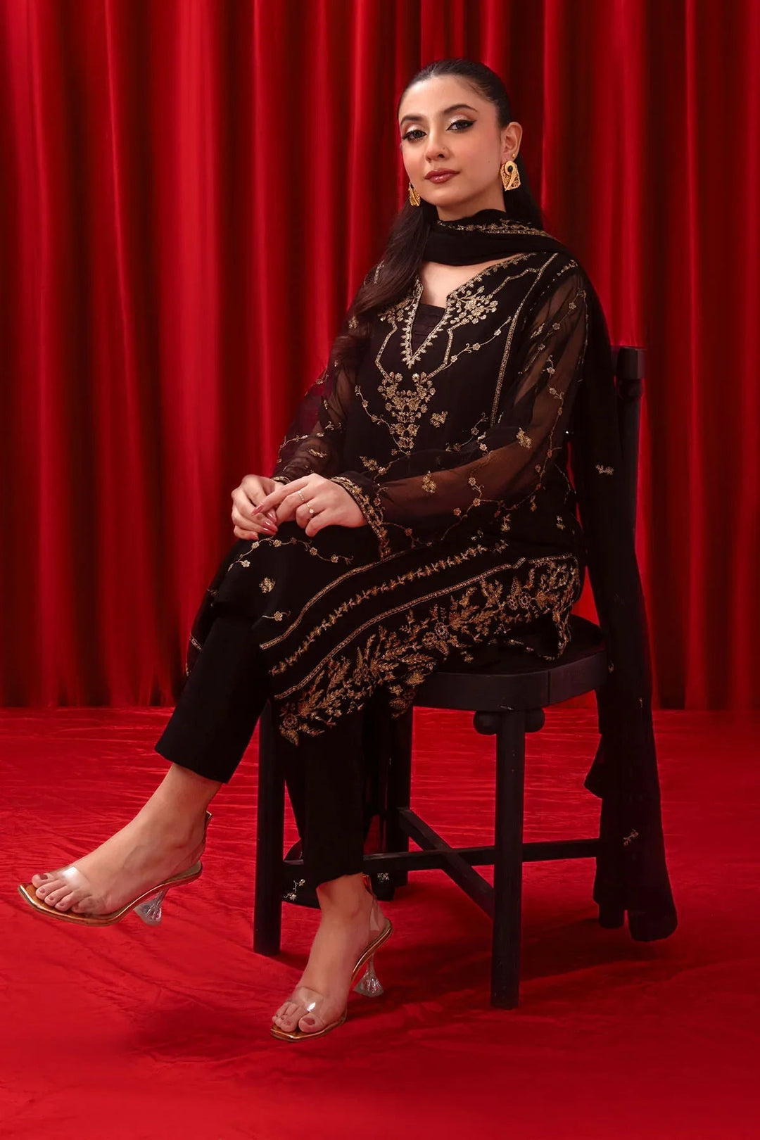 Ochre RTW Embroidered Girls 3 Piece Chiffon  SOF-02 - Summer Collection