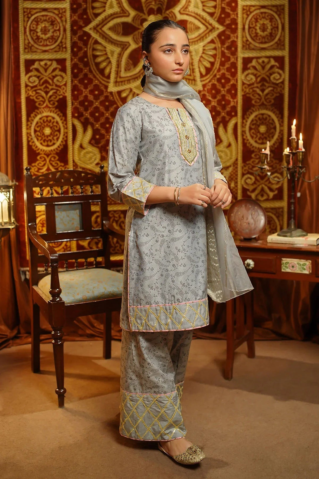 Ochre Girls Pret Embroidered Cotton Silk 3 Piece Suit EX-20 - Winter Collection