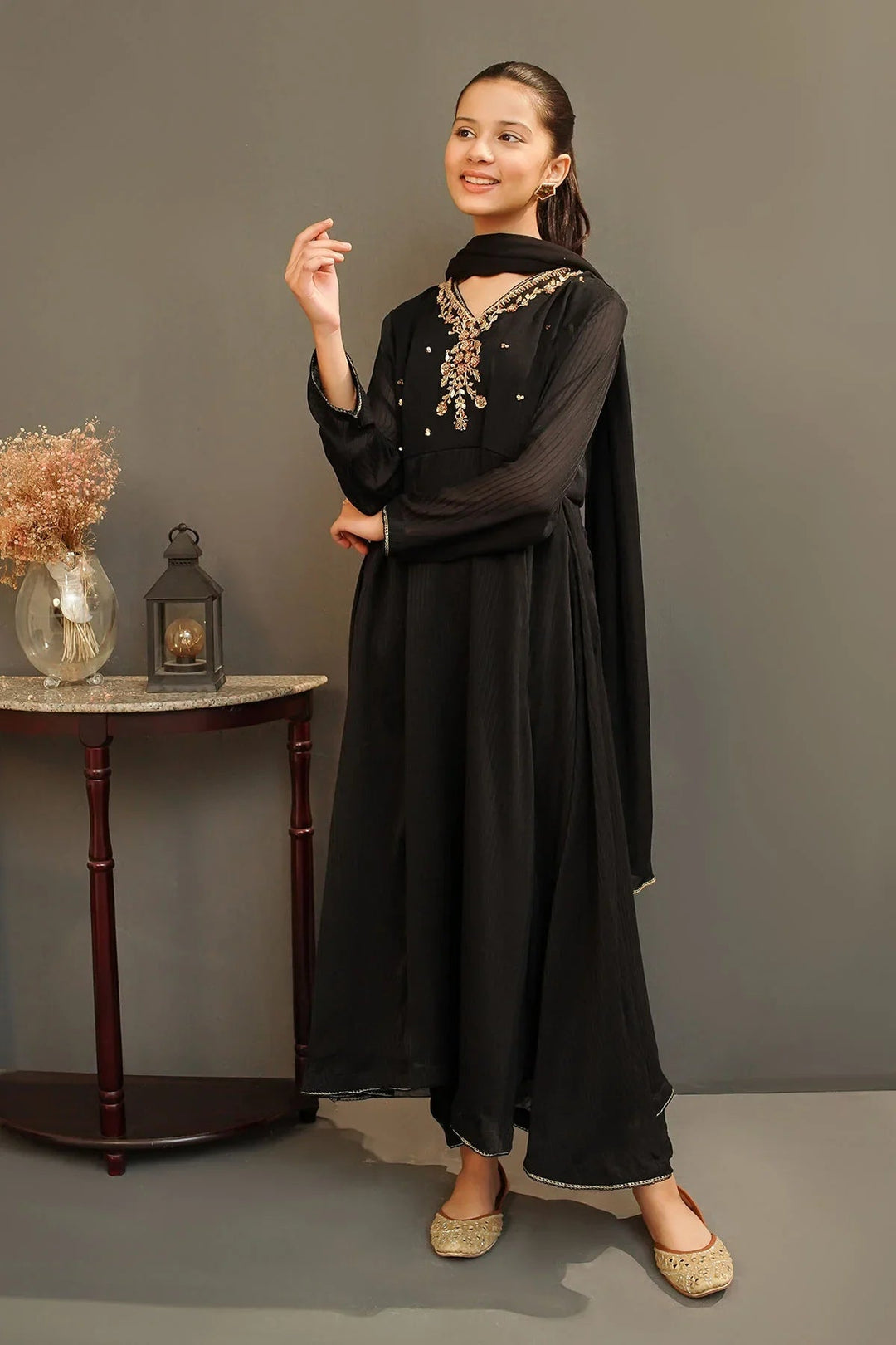 Ochre Girls Pret  Chiffon Hand Adda Work 3 Piece Suit MAX-25 - Summer Collection