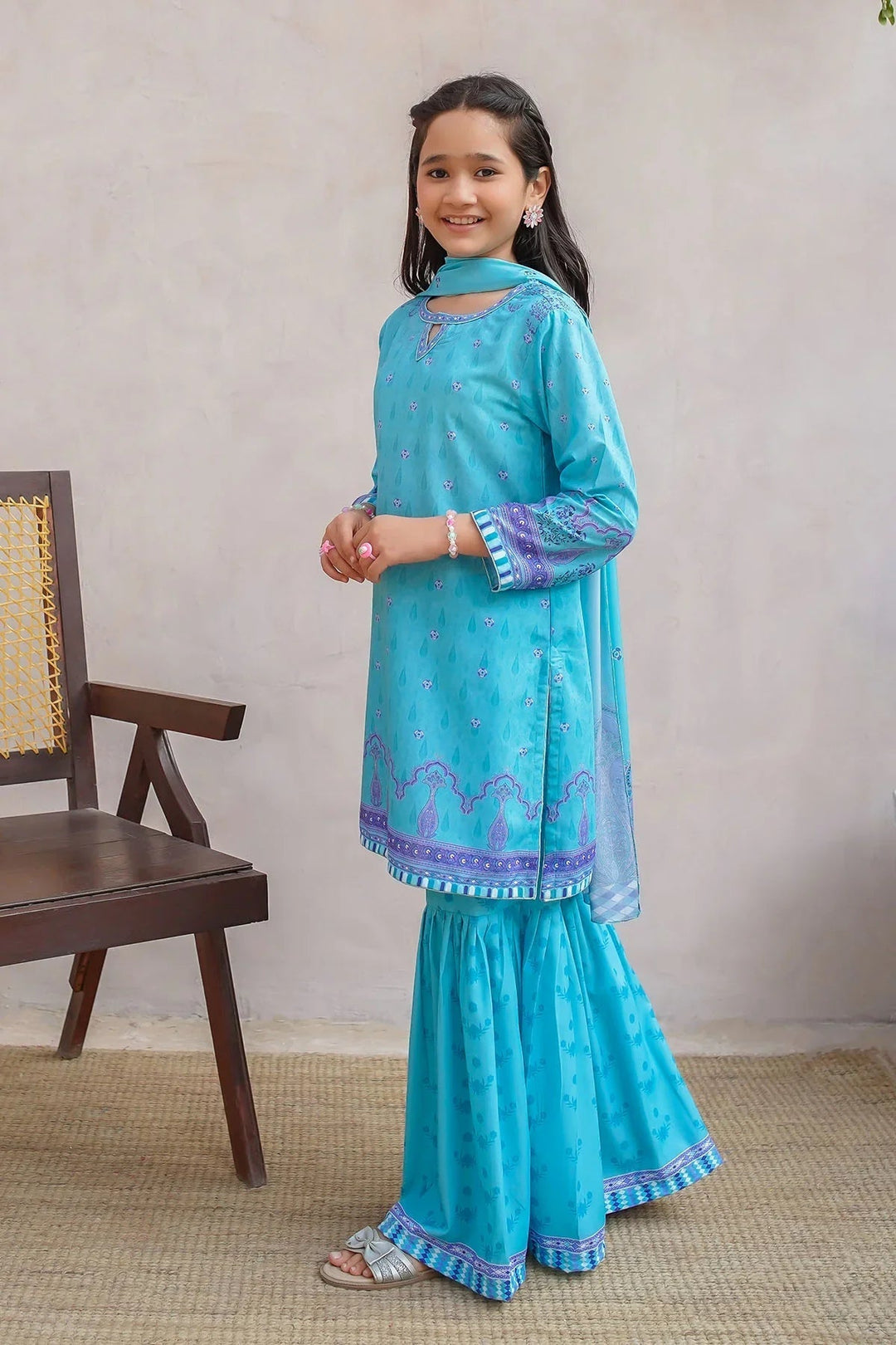 Ochre Girls Pret Printed Swiss Lawn 3 Piece Suit CORF-17 - Summer Collection