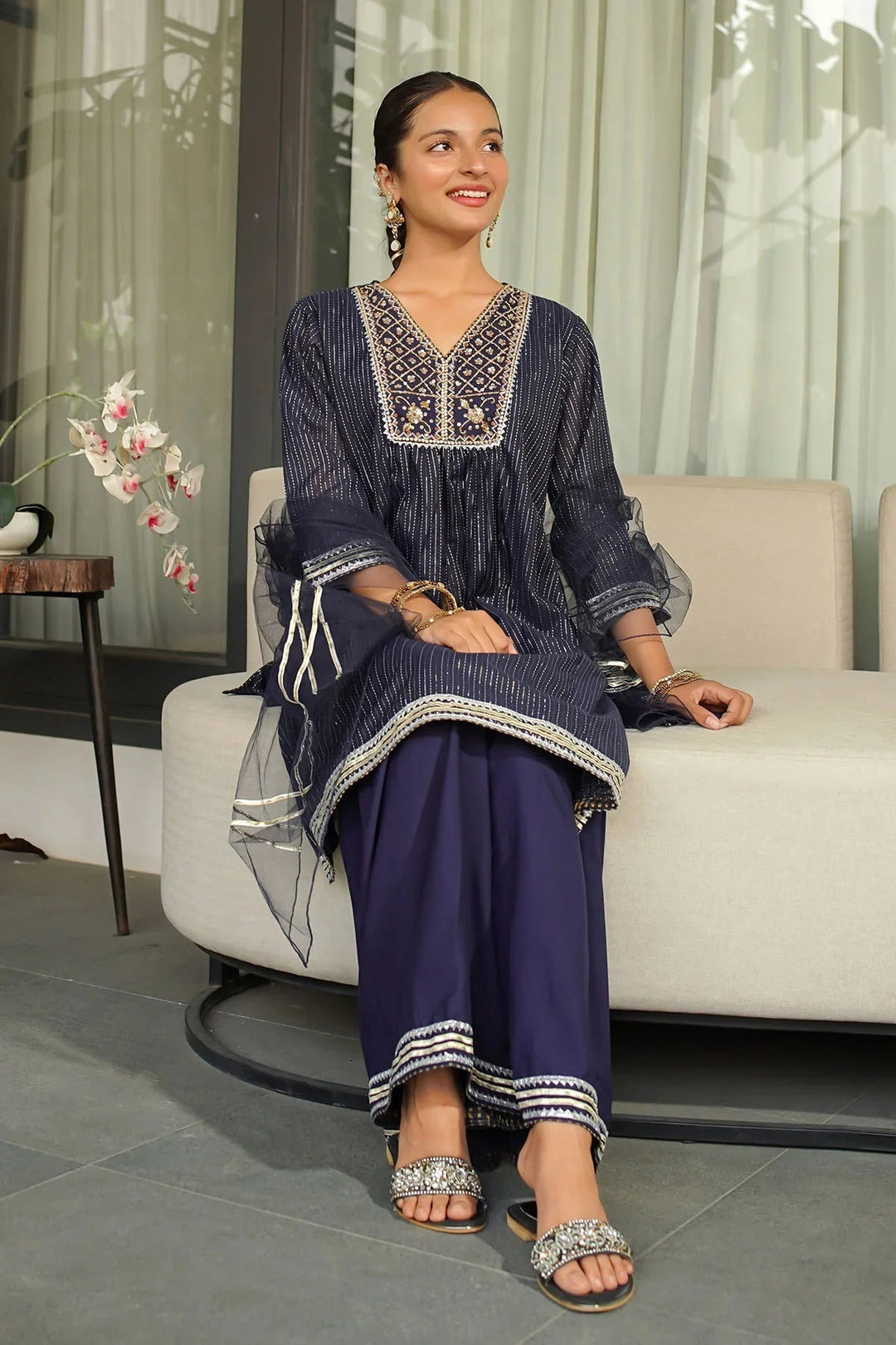 Ochre RTW Embroidered Girls 3 Piece Jacquard Hand Adda Work MHD-14 - Winter Collection