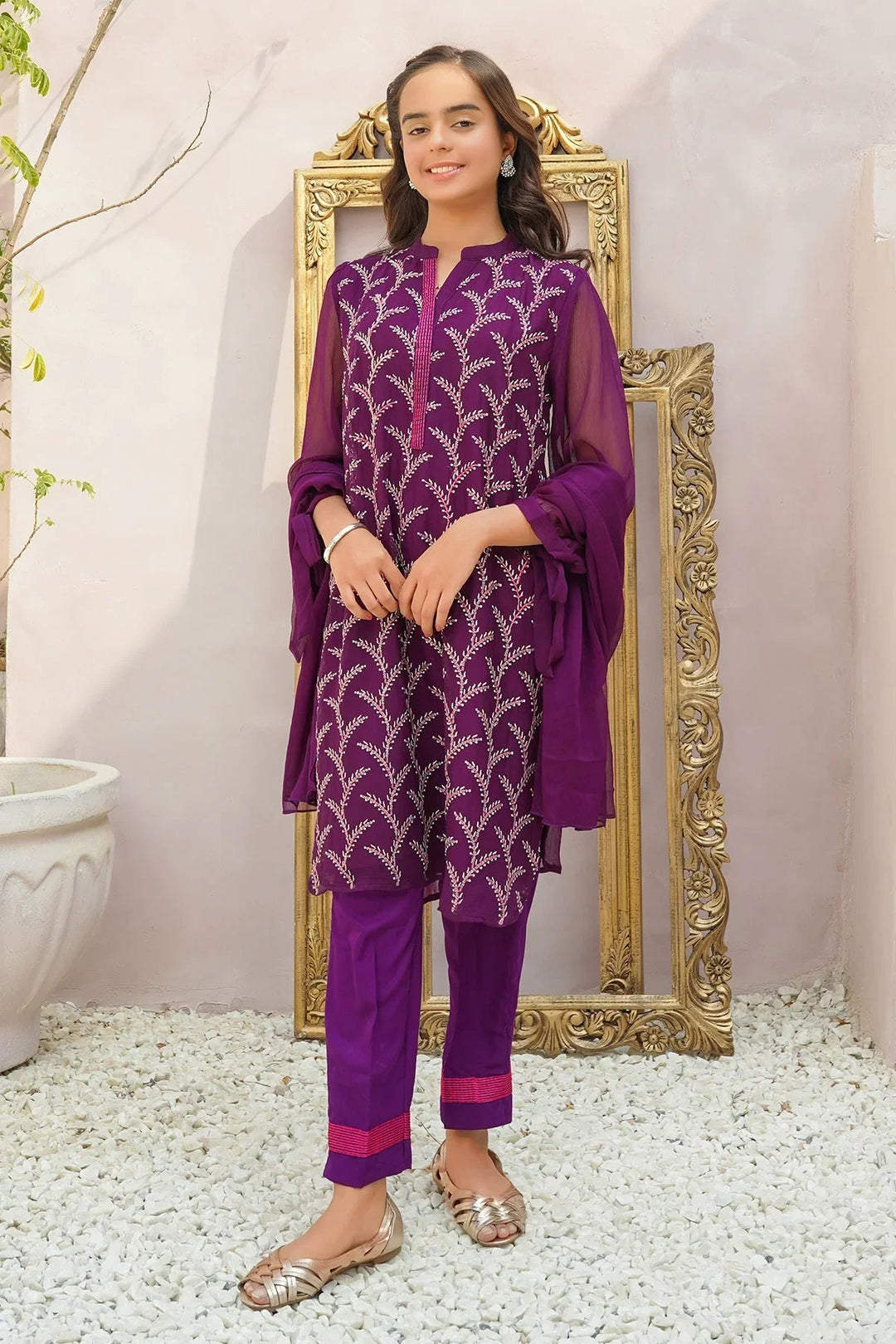 Ochre RTW Embroidered Girls 3 Piece Chiffon  OFW-EM-20 - Summer Collection