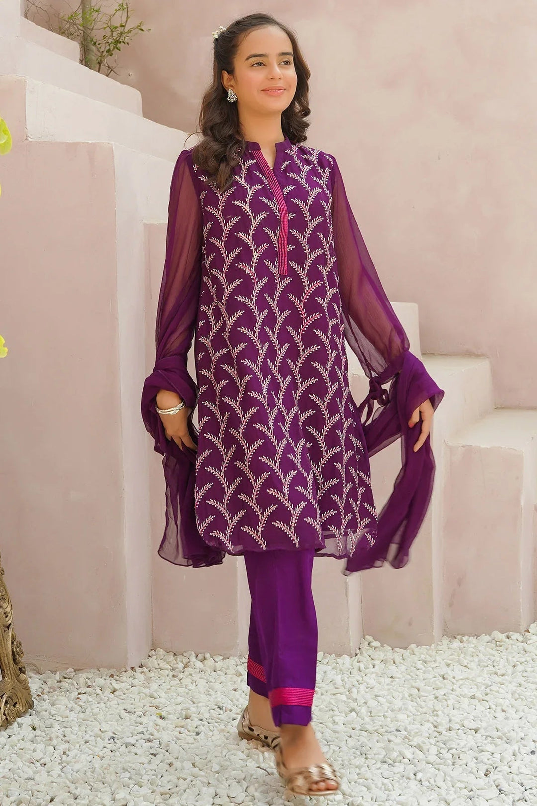 Ochre RTW Embroidered Girls 3 Piece Chiffon  OFW-EM-20 - Summer Collection