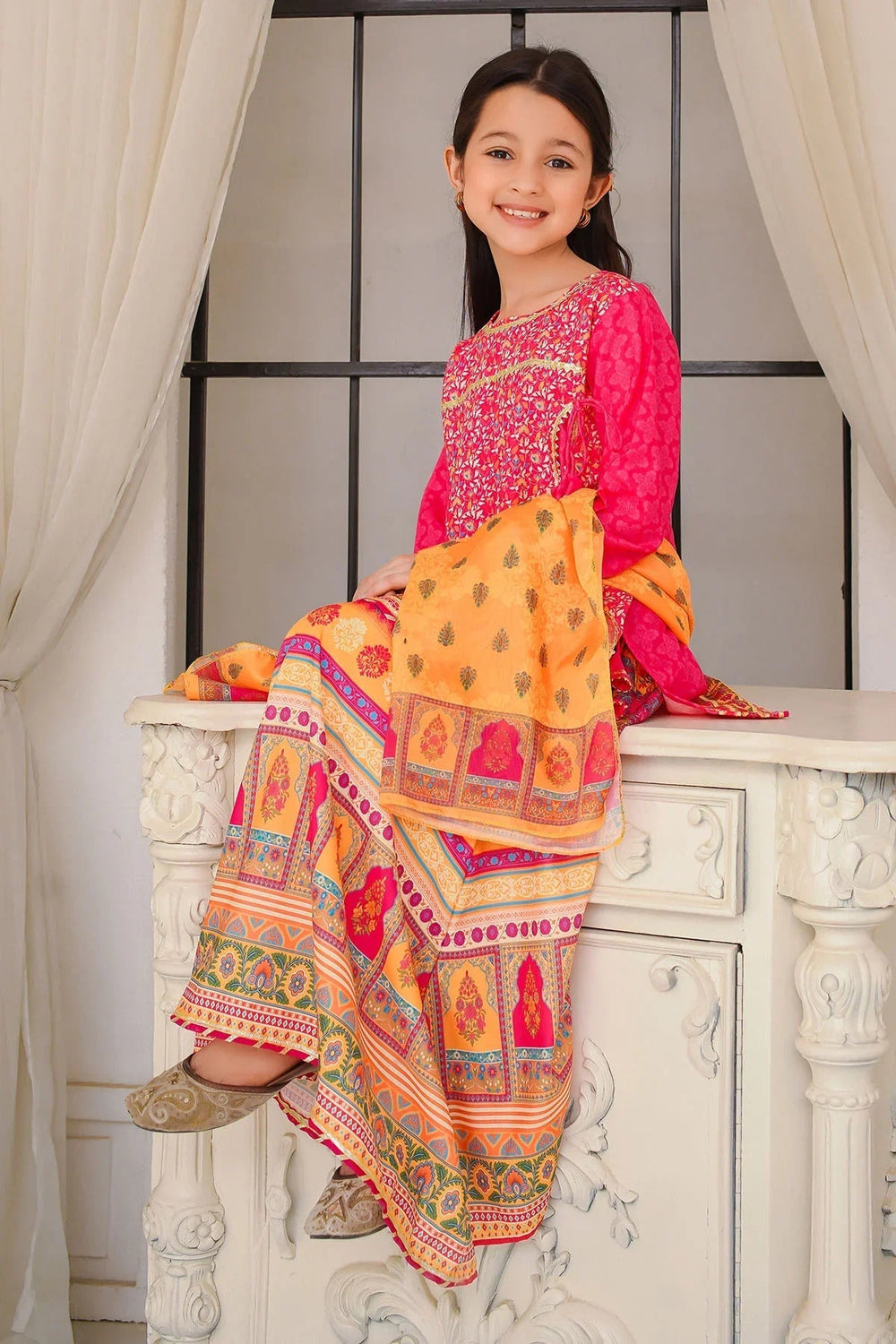 Ochre Girls Pret Printed Swiss Lawn 3 Piece Suit INDP-22 - Summer Collection
