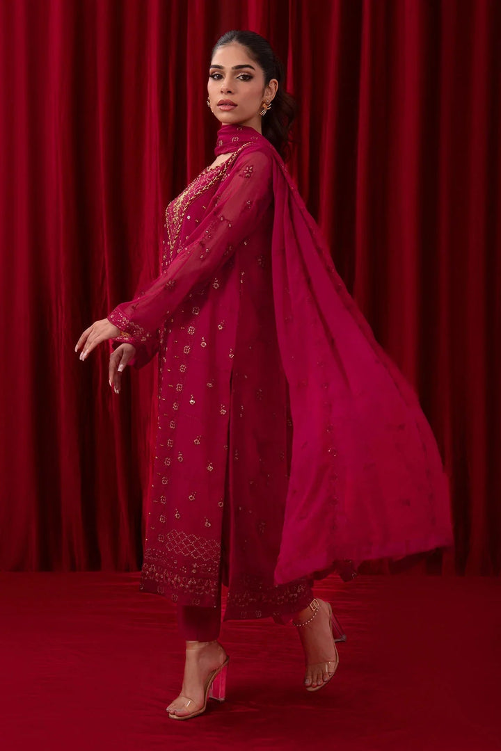 Ochre RTW Embroidered Girls 3 Piece Chiffon Adda Work SOF-01 - Summer Collection