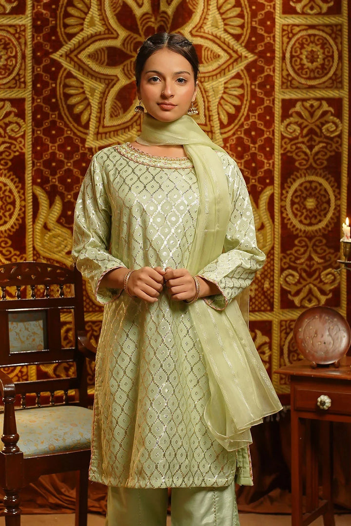 Ochre Girls Pret Embroidered Viscose Jacquard Hand Adda Work 3 Piece Suit EX-17 - Winter Collection